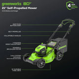 Greenworks 80V 21″ Cordless Self-Propelled Lawn Mowers. image 1