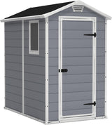 Keter Manor 4×6 Resin Outdoor Storage Shed Kit-Perfect to Store Patio Furniture, Garden Tools Bike Accessories, Beach Chairs and Lawn Mower, Grey & White image 0