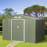Spacious 9′ x 6′ Outdoor Storage Shed with Foundation, Sliding Doors, and Vents – Green image 1